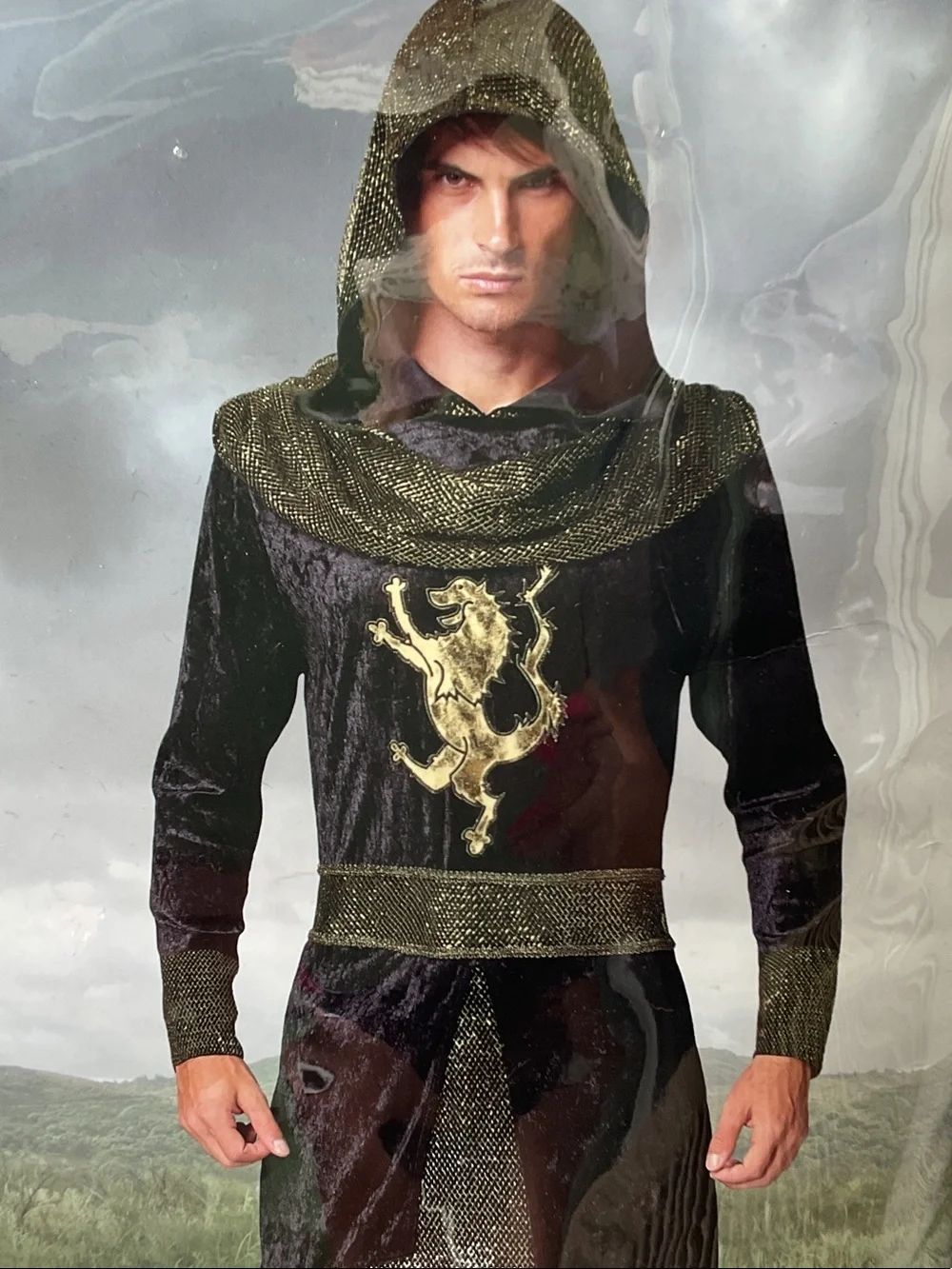 Spirit Dark Knight Costume in Black and Gold Hooded Tunic, Size XL - Picture 7 of 8